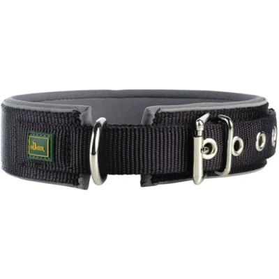 Abbildung von HUNTER Hundehalsband NEOPREN REFLECT, Farbe: schwarz/grau, weiche Polsterung, reflektierend, besonders breit für optimalen Tragekomfort, ideal Spaziergänge in der Dämmerung, Größe: XL (70)