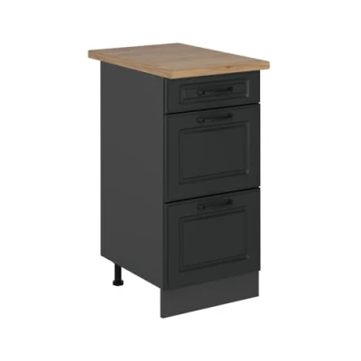 Abbildung von Vicco Küchenunterschrank R Line, Anthrazit Landhaus, 40 cm mit Schubladen, AP Eiche