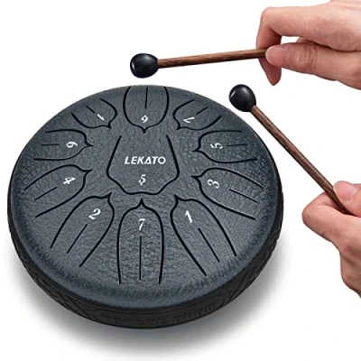 Abbildung von LEKATO Steel Tongue Drum, 6 Zoll 11 Tone D Dur Zungentrommel Schlagzeug Anfänger, Pan Töne Schlaginstrument, Hand Drum für Meditation Yoga Klangheilung, Navy Blau