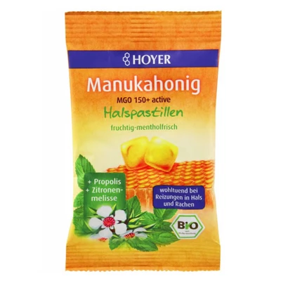 Abbildung von HOYER Manuka Honig Halspastillen Bio Mit Propolis &amp; Zitronenmelisse echtem Manukahonig, MGO 150+ Wohltuend für Hals Rachen 30 g