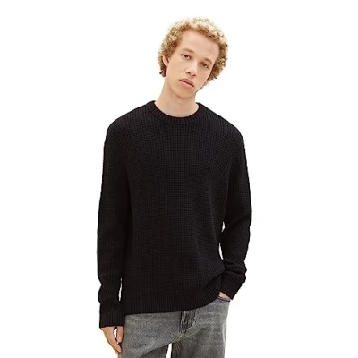 Abbildung von TOM Tailor Denim MIT Struktur Strickpullover, Herren, Größe: Large, Black