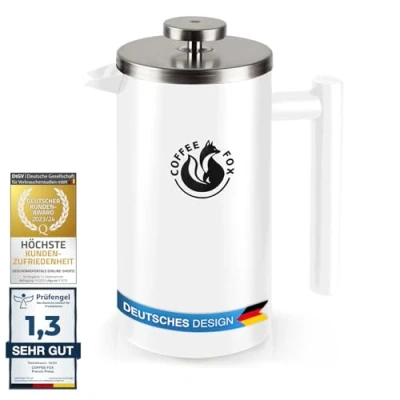 Abbildung von Coffee Fox French Press Kanne Kaffeekanne aus doppelwandigem Edelstahl, Pressfilterkanne Französische Kaffeepresse