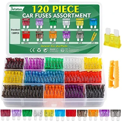 Abbildung von 120Pcs Auto Sicherungen Set, Bolatus Standard Kfz Flachsicherungen mit Sicherungszieher Automotive für PKW Wohnmobil LKW Motorrad (2A 3A 5A 7.5A 10A 15A 20A 25A 30A 35A 40A)