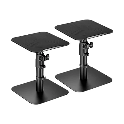 Abbildung von RICOO 2er Set Universeller Lautsprecher Tischhalterung, Lautsprecherständer LH069 T, Boxenständer Höhenverstellbar, Speaker Stand, Halterung Schreibtisch, Schwarz