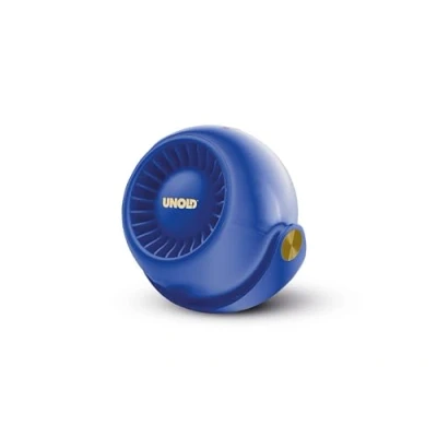 Abbildung von Unold 86679 Breezy Bowl Kabelloser Akku Ventilator 3 Geschwindigkeiten Bis zu 4h Laufzeit 6W 1.200 mAh USB Wiederaufladbar LED Beleuchtung Kompakt &amp; Ideal für unterwegs, Royalblau