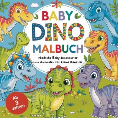 Abbildung von Baby Dino Malbuch niedliche Dinosaurier zum Ausmalen für kleine Künstler ab 3 Jahren