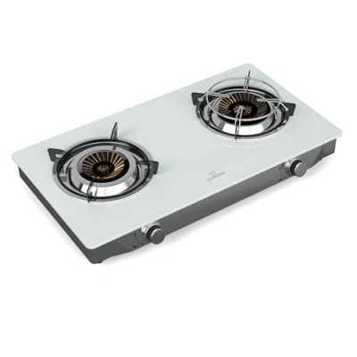 Abbildung von Klarstein Barzona Gaskochfeld, 2 Brenner Edelstahl &amp; Glas, 7,7kW, Tragbarer Campingkocher mit Piezo Zündung Flammenausfallsicherung, Kompaktes und Tragbares Design, Weiß