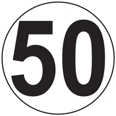 Abbildung von Aufkleber, selbstklebend, Motiv Macaron, Geschwindigkeitsbegrenzung, für Traktor, schwer, LKW, 50 km/h, 15 cm Durchmesser