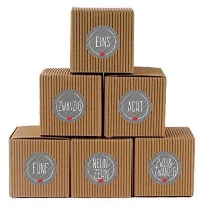 Abbildung von Adventskalender Set aus 24 rustikalen Boxen und weihnachtlichen Zahlenaufklebern „Schick Grau“ zum Basteln Befüllen