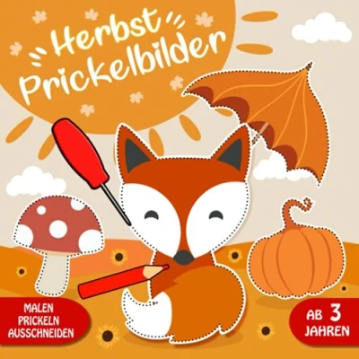 Abbildung von Prickelbilder Herbst: Prickelset Kinder ab 3 Herbst Basteln, Prickeln, Malen und Ausschneiden Prickelblock für Jungen Mädchen, Bastelbuch Jahren