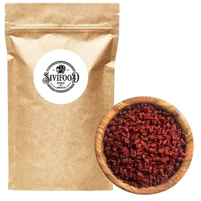 Abbildung von SIVIFOOD Berberitzen 500g getrocknete Beeren in Premium Rohkost Qualität vegan und naturbelassen fettarm Sauerdorn Zereshk Berberitze Berberis getrocknet Trockenobst dried barberries