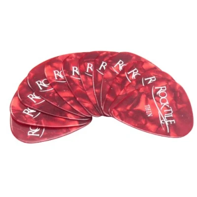 Abbildung von Rocktile Plektren Red Tortoise Thin 12er Pack Stärke “Thin (0,5 mm) Traditionelle Teardrop Form Material: Zelluloid Rot