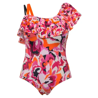 Abbildung von Ulla Popken Asymmetric Flounce Shoulder Badeanzug, Damen, Größe: 50, Champagne