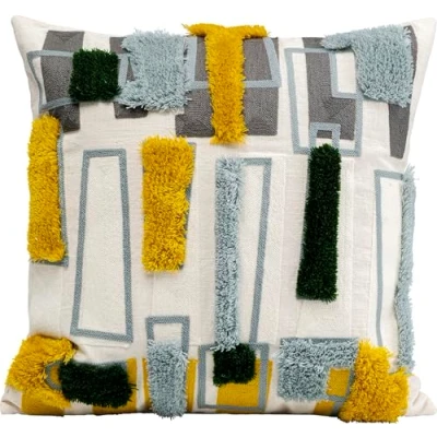 Abbildung von Kare Design Kissen Geometric Gold, Dekokissen mit Füllung, Reißverschluss, Wurfkissen, geometrisches Muster, Zierkissen, Sofakissen, abnehmbarer Bezug, Woll und Baumwollanteil, 45x45cm