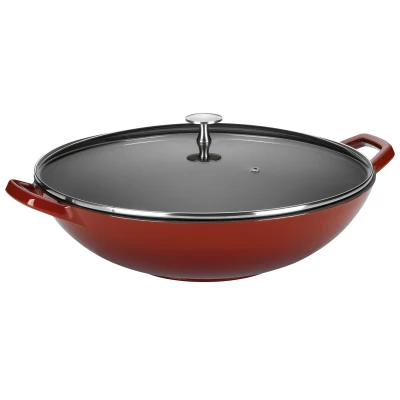 Abbildung von Kela Wok CALIDO, hitzebeständig bis 220 C, Ø 36 cm, Höhe 17 Gußeisen, Rot