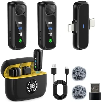 Abbildung von LIUWID Lavalier Mikrofon Wireless,Mit LED Bildschirmanzeige und Ladebox für iPhone/iPad/Type C Android,Plug &amp; Play, Rauschunterdrückung,2.4GHz Auto Sync, Mini TikTok YouTube Videos Vlog