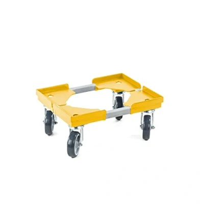 Abbildung von aidB Transportroller Variabel nicht unterteilt für Euroboxen mit 4 Gummilenkrollen, Gelb, 400x300 mm, variabler Rollwagen zum Transport von Kisten, Praktischer Kistenroller
