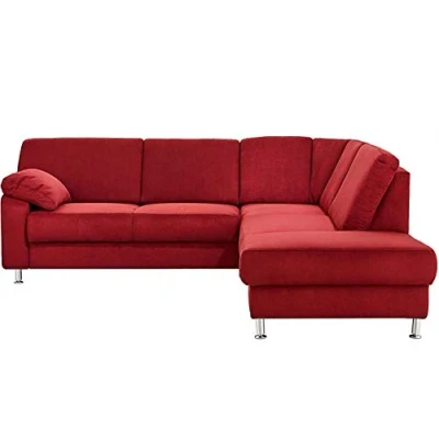 Abbildung von Cavadore Ecksofa Belfast mit Ottomane rechts / Polsterecke Federkern 243 x 88 218 Mikrofaser Dunkelrot