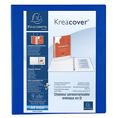 Abbildung von Exacompta 51842BE Ringbuch Kreacover aus festem PP, 4 Ringe 30 mm, Rücken 38mm, DIN A4+, 1 Stück, Blau