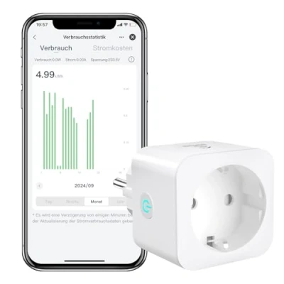 Abbildung von WLAN Smart Steckdose EIGHTREE, Steckdose, Home WiFi Alexa Zubehör, Stromverbrauch Messen, Zeitplan, Fernzugriff, Funktioniert mit Alexa, Google Home, SmartThings, 16A