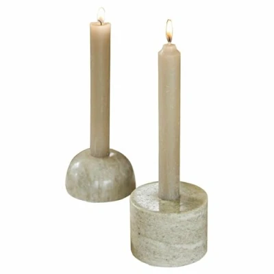 Abbildung von Loberon Kerzenständer 2er Set Najira, Zwei Formen, Natürliche Eleganz, Charakteristische Maserungen &amp; Farbnuancen, für Stabkerzen, Kerzenhalter, Dekoration, Marmor, grau