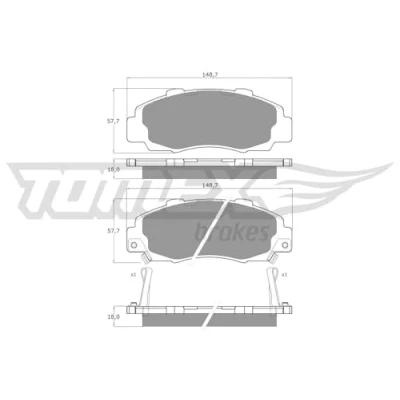 Abbildung von TOMEX brakes TX 11 37 Bremsbelagsatz mit akustischer Verschleißwarnung HONDA: Accord 7 Limousine, CIVIC 6 Hatchback, ROVER: 600