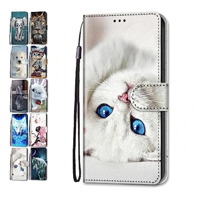 Abbildung von Hülle für Samsung Galaxy A12 4G 5G Leder Tasche Flip Case Mädchen Jungs Muster Design Etui Schutzhülle Cover Handyhülle Weißes Kätzchen