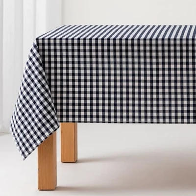 Abbildung von GAMUSI Tischdecke, schmutzabweisend, rechteckig, Vichy, Baumwolle, wasserdicht, 140 x cm, Marineblau