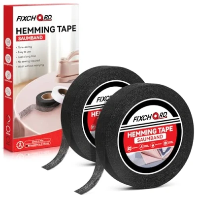 Abbildung von FIXCHORD Saumband, 2 PCS Saumband zum Aufbügeln, Bügelband kürzen für Vorhänge, Bügelkleber Textilien, Gardinen ohne Nähen (Schwarz, 30m*20mm)