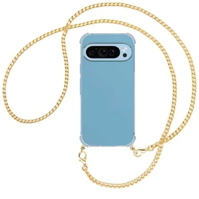 Abbildung von mtb more energy® Handykette kompatibel mit Google Pixel 9 Goldfarbene Kette/Metallteile: Gold Smartphone Hülle zum Umhängen TPU Case