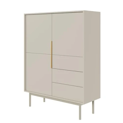 Abbildung von Selsey Kommode Aufbewahrungsschrank 3 Türen Schubladen Schrank Schubladenschrank Hoch Push to Open Soft Close 104 cm Viviaro Graubeige