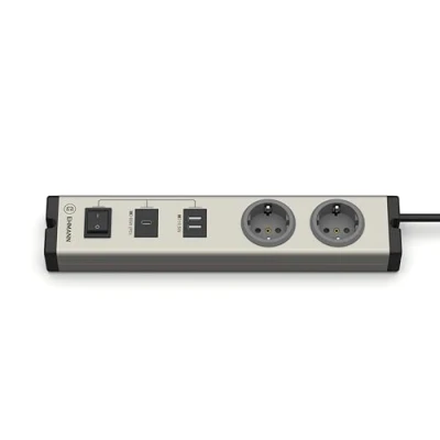 Abbildung von EHMANN USB C/A Multilader 0601x0o022031 C 65W Schnellader + A, 2X Schutzkontakt Steckdosen Typ F, Schalter, Edles Aluminiumgehäuse, Mit Befestigungsmöglichkeit, 1,5m Zuleitung
