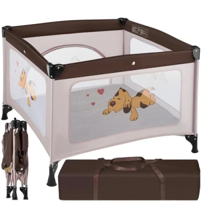 Abbildung von TecTake Kinder Reisebett Laufstall mit Babyeinlage diverse Farben (Braun Coffee Nr. 402207)