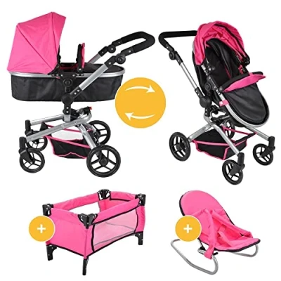Abbildung von Puppenwagen Buggy, Bett und Wippe, Puppen bis 50 cm. Bandits &amp; Angels