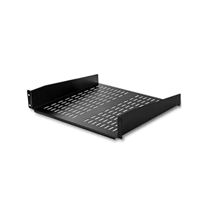 Abbildung von StarTech.com 2 HE Server Rack Fachboden Universelle Perforierte Rackablage für 19 Zoll Netzwerk/Serverschrank Schwerlast Stahl 23 kg Tragkraft 40 cm Tiefer Fachboden, Schwarz (CABSHELFV)