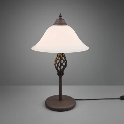 Abbildung von Trio Leuchten Tischleuchte Rustica 501000224, Metall rostfarbig, Glas weiß matt, exklusiv 2x E14