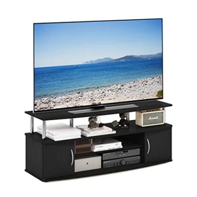Abbildung von Furinno JAYA Großes Entertainment Center für bis zu 55 Zoll Fernseher, Americano, Edelstahlrohre