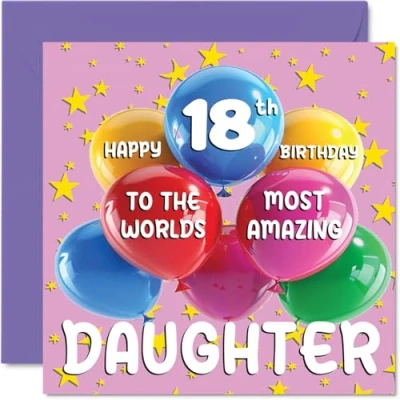 Abbildung von Stuff4 Geburtstagskarte für Tochter zum 18. Geburtstag World&#039;s Most Amazing Daughter Happy 18th Birthday Card for from Mum Dad, 145 mm x mm, Alter 18 Achtzehn Grußkarten