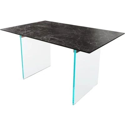 Abbildung von Esstisch Edge 140x90 Keramik Laminam®Nero Greco Anthrazit Gestell Glas
