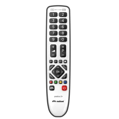 Abbildung von MELICONI Gumbody Pratico 2+ Universalfernbedienung 2 in 1 für TV und Decoder mit sturzsicherem Gummikörper, großen gut sichtbaren Tasten, einfach zu bedienen, ideal Senioren.