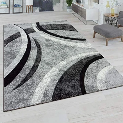 Abbildung von Paco Home Teppich Wohnzimmer Kurzflor Vintage Handgearbeiteter Konturenschnitt 3D Optik, Grösse:240x330 cm, Farbe:Grau