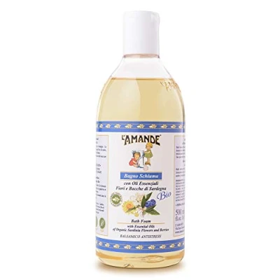 Abbildung von L&#039;AMANDE Duschgel für Damen und Herren mit ätherischen Bio Ölen, Reinigungsgel feuchtigkeitsspendendem Anti Stress Körper zartes natürliches Schaumbad Myrte, Blumen Beeren von