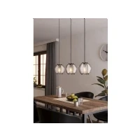 Abbildung von EGLO Hängelampe Waverton, Pendelleuchte über Esstisch, Esszimmerlampe 3 flammig aus Metall und Holz in Schwarz, Textil Weiß, Hängeleuchte mit E27 Fassung, L 92 cm