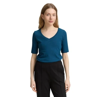 Abbildung von TOM Tailor MIT Vausschnitt Tshirt basic, Damen, Größe: XS, Dark petrol