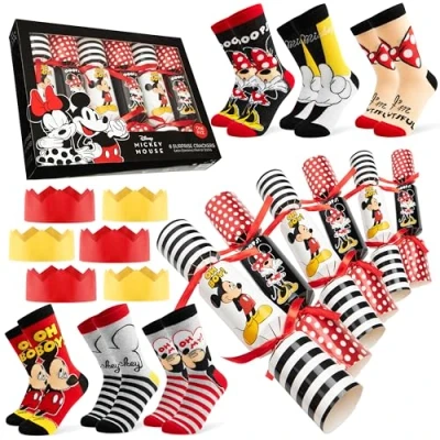 Abbildung von Disney Lilo Und Stitch Weihnachts Knallbonbons mit Socken, Marvel Mickey Mouse Frozen Christmas Crackers Lustige Socken Kleine Geschenke Weihnachten (Schwarz Minnie Erwachsene)