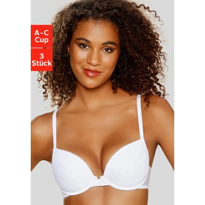 Abbildung von Lascana 3 PACK Pushup BH, Damen, Größe: 70A, Xweiß xschwarz