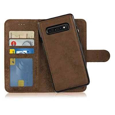 Abbildung von MyGadget Flip Case für Samsung Galaxy S10 Plus [ abnehmbare Magnet Hülle ] Handyhülle aus Kunstleder Klapphülle mit Kartenfach Schutzhülle in Braun