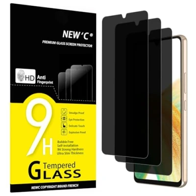 Abbildung von NEW&#039;C 3 Stück, Sichtschutz Panzer Schutz Glas für Samsung Galaxy A33 5G, Verbesserter 28 Grad schutzwinkel, Ultra Haltbare 9H Härte, Blasenfrei