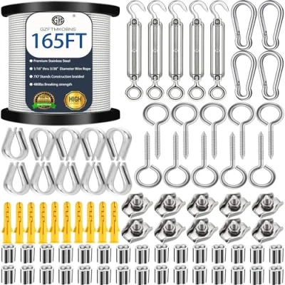 Abbildung von 50M Stahlseil 2mm ,304 Edelstahlseil ,Drahtseil 2mm,M2 Drahtseilklemme mit M5 Drahtseil Spanner für rankhilfe edelstahl seilsystem,spannseil außen