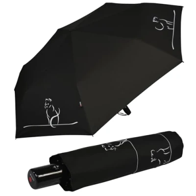 Abbildung von Knirps® Taschenregenschirm leichter, kompakter Schirm mit Auf Zu Automatik, schönes Katzen Design für Damen Cat move